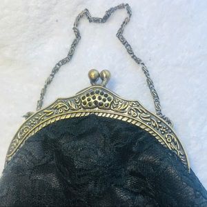 Black Lace Mini Purse with Bronze Embossed Clasp